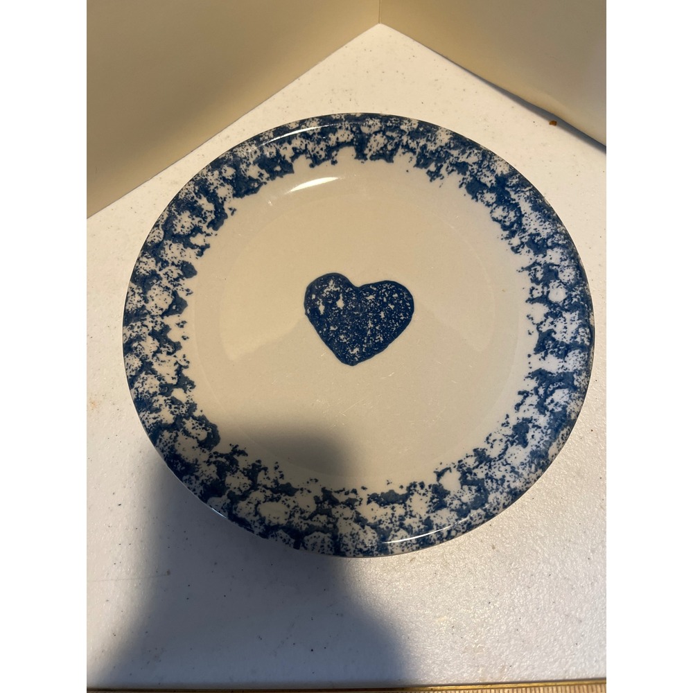 Tienshan Folk Craft Hearts Blue Sponge Salad Plate 7.5 Inch Stoneware Heart